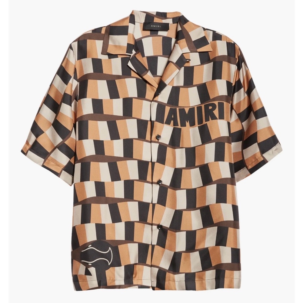 AMIRI Men’s Snake Checkerboard Silk Camp Shirt Size Italian 48 Retail $995
